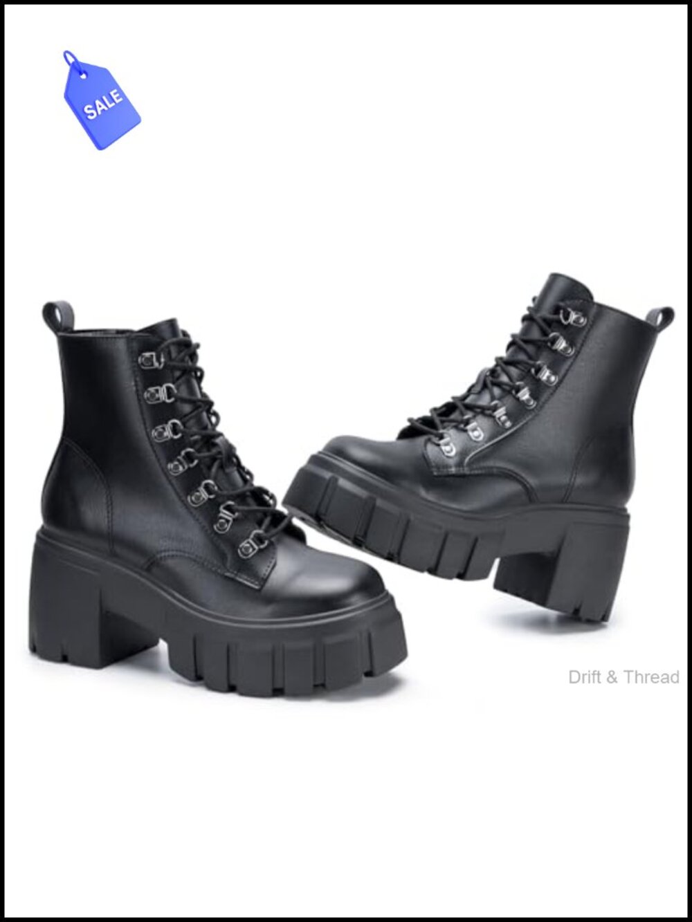 Womens Combat Boots Lace up High Heel Chunky Platform